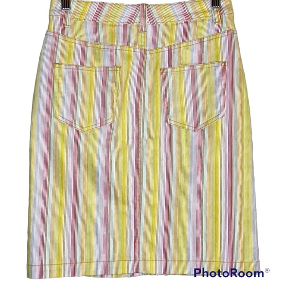 Anthropologie Maeve Striped Stretch Denim Pencil Skirt w/ Brown Buttons Size 10 - Picture 7 of 7